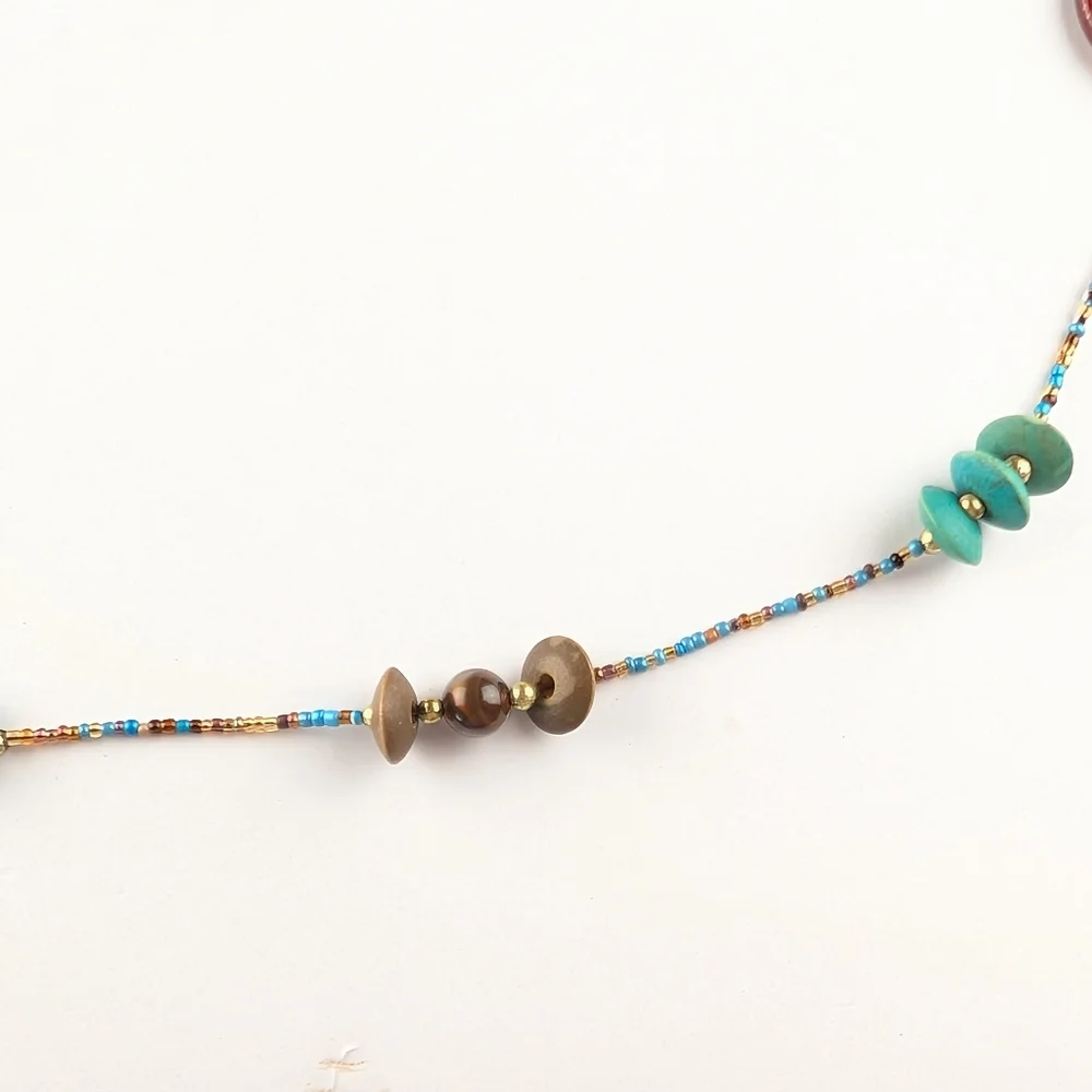 Funky Turquoise And Rust Colored Beaded Necklace - Picture 4 of 5